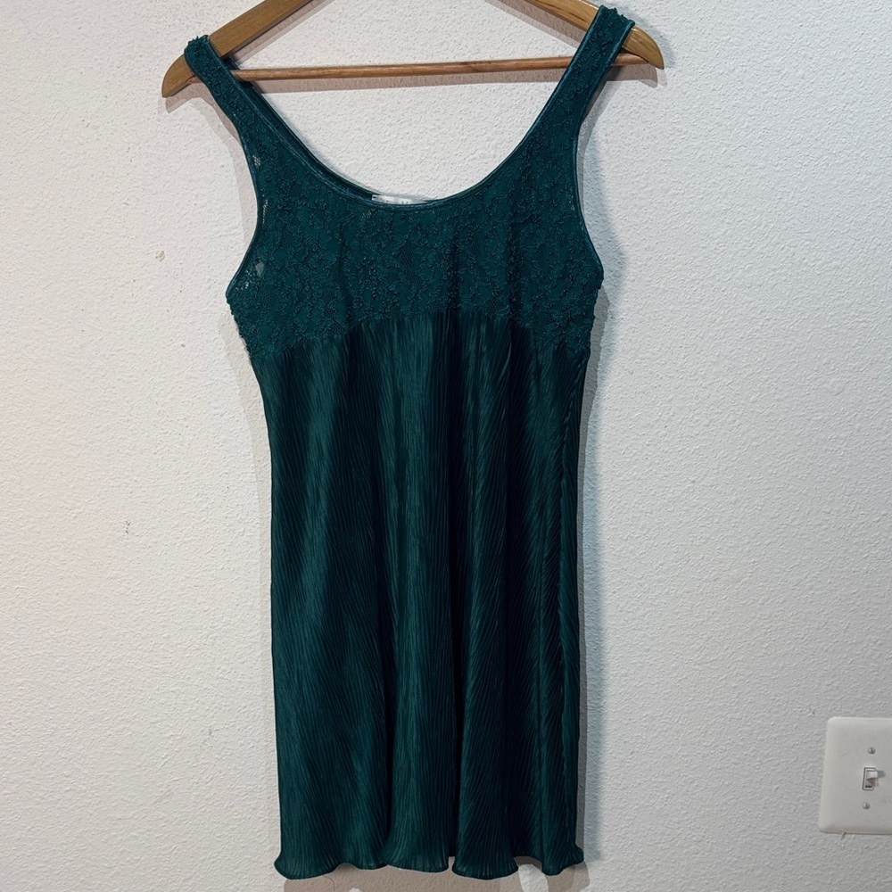 Val Mode vintage baby doll rich Green Lace slip dress size Large